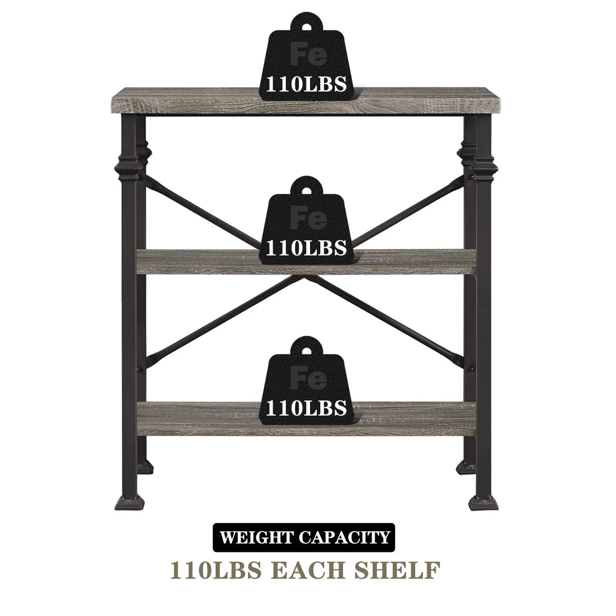 3-Tier Rustic Industrial Bookshelf K91877