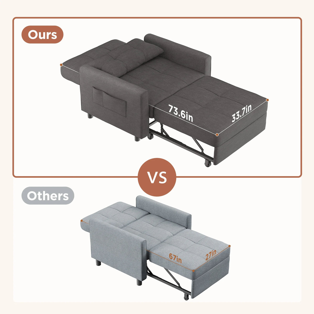 Grey 3 in 1 Convertible Sofa Bed Chair Z5536