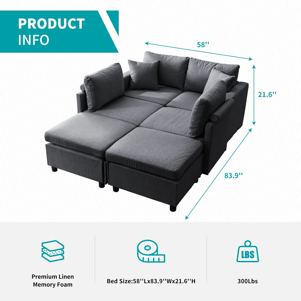 Dark Gray 6-Seater Modular Sectional Sofa with Storage Ottoman W99024