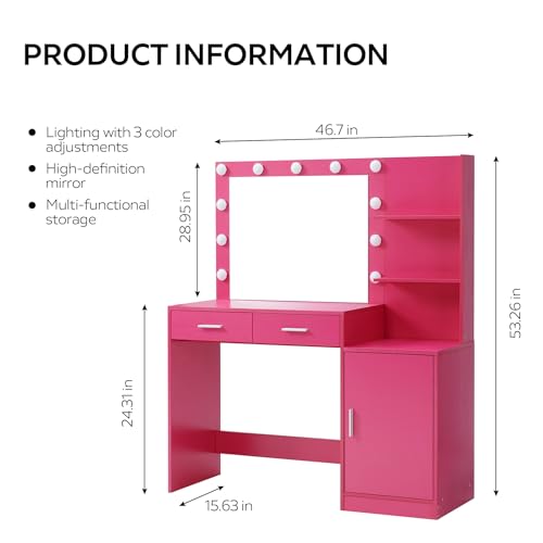 Vanity Desk with Mirror and LED Light Strip I9648