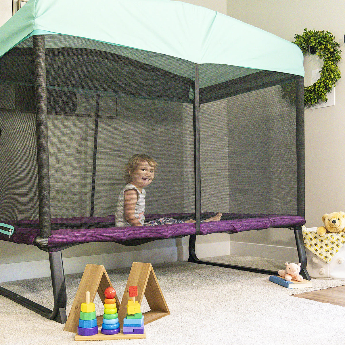 6x4ft Indoor Mini Trampoline with Net Enclosure F94456