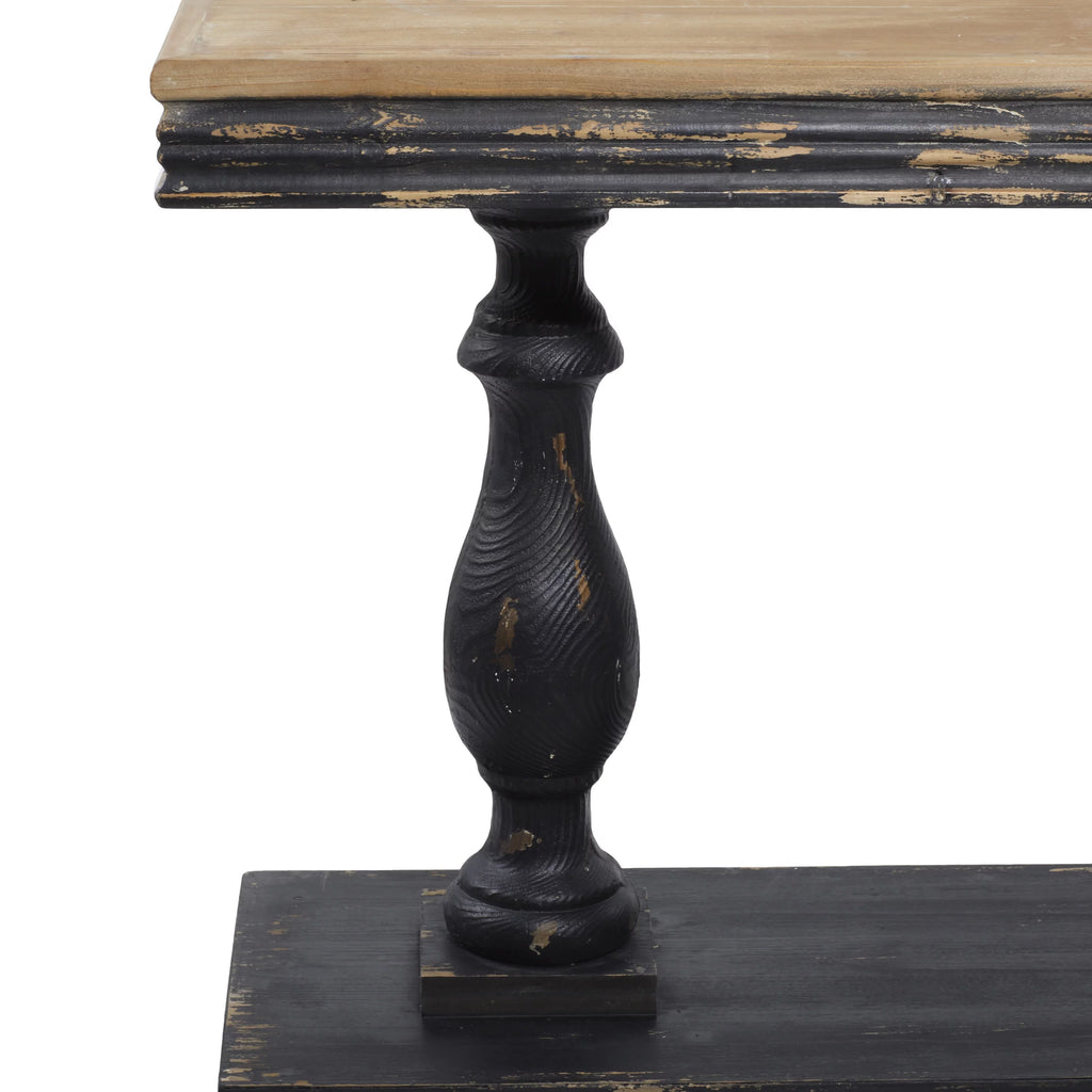 Black Wood Distressed Console Table with Brown Wood Top P8030