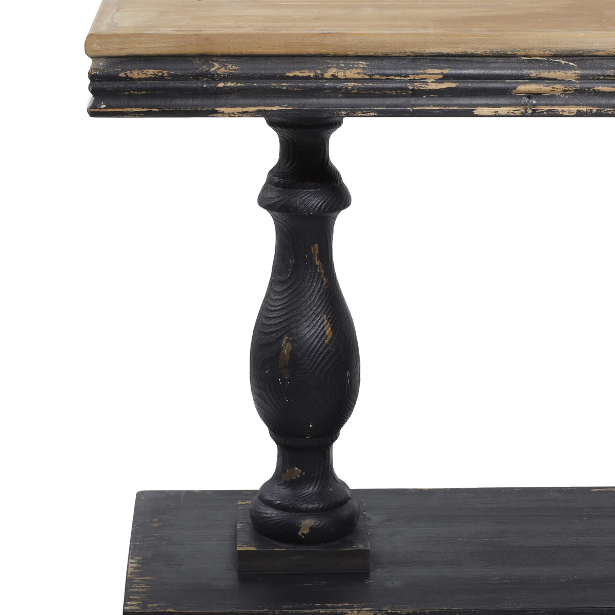 Black Wood Distressed Console Table with Brown Wood Top P8030