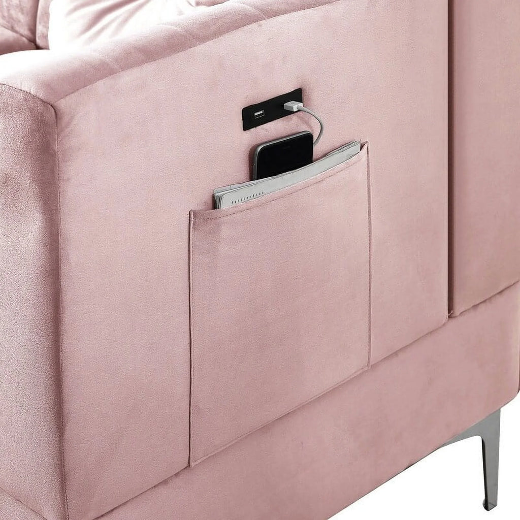 Pink Velvet Sectional Sofa Chaise A4105