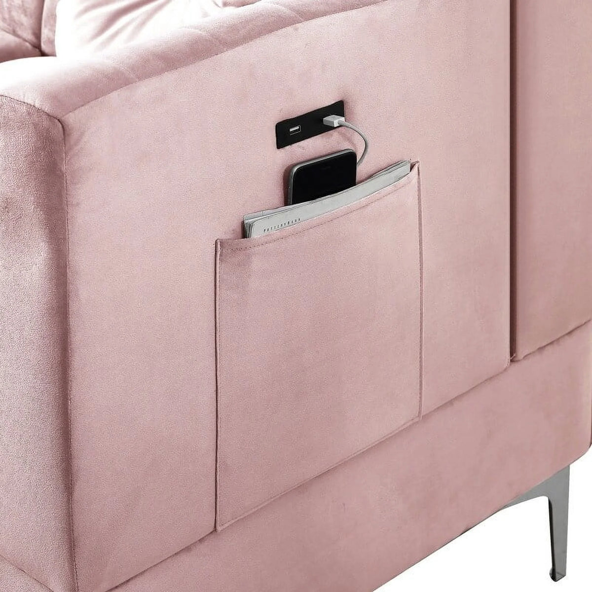 Pink Velvet Sectional Sofa Chaise A4105