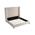 Velvet Upholstered Queen Platform Bed Beige F58639