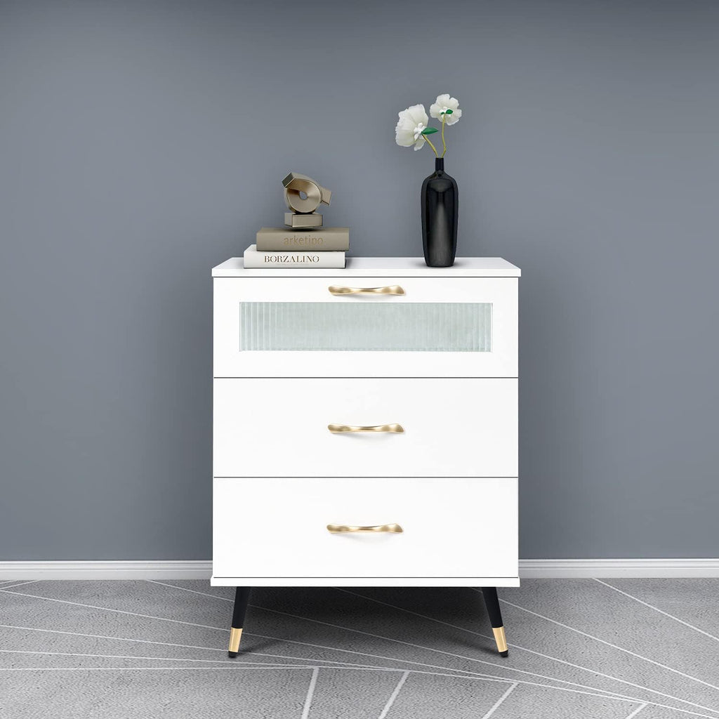 White 3 Drawer Wooden End Side Table Nightstand J99853