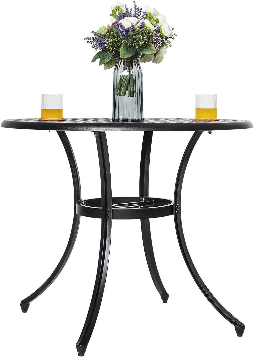 36 Inch Cast Aluminum Round Patio Table with Umbrella Hole L487