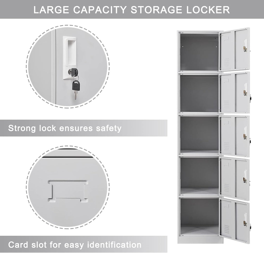 5 Door Light Gray Metal Locker Cabinet C28444