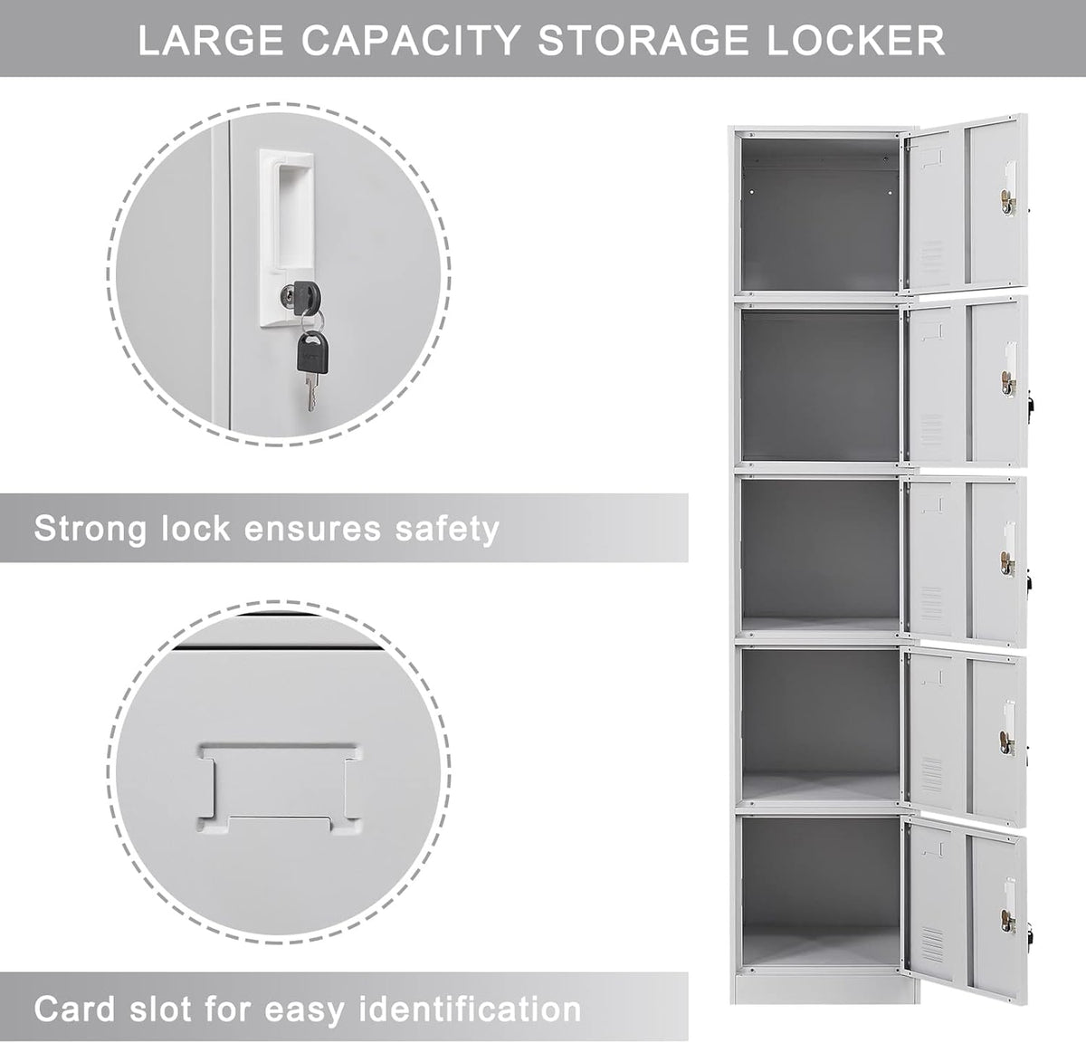 5 Door Light Gray Metal Locker Cabinet C28444