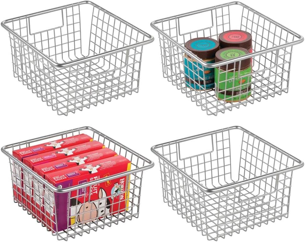 Metal Wire Storage Organizer Bin Basket with Handles, 4 Pack U62617