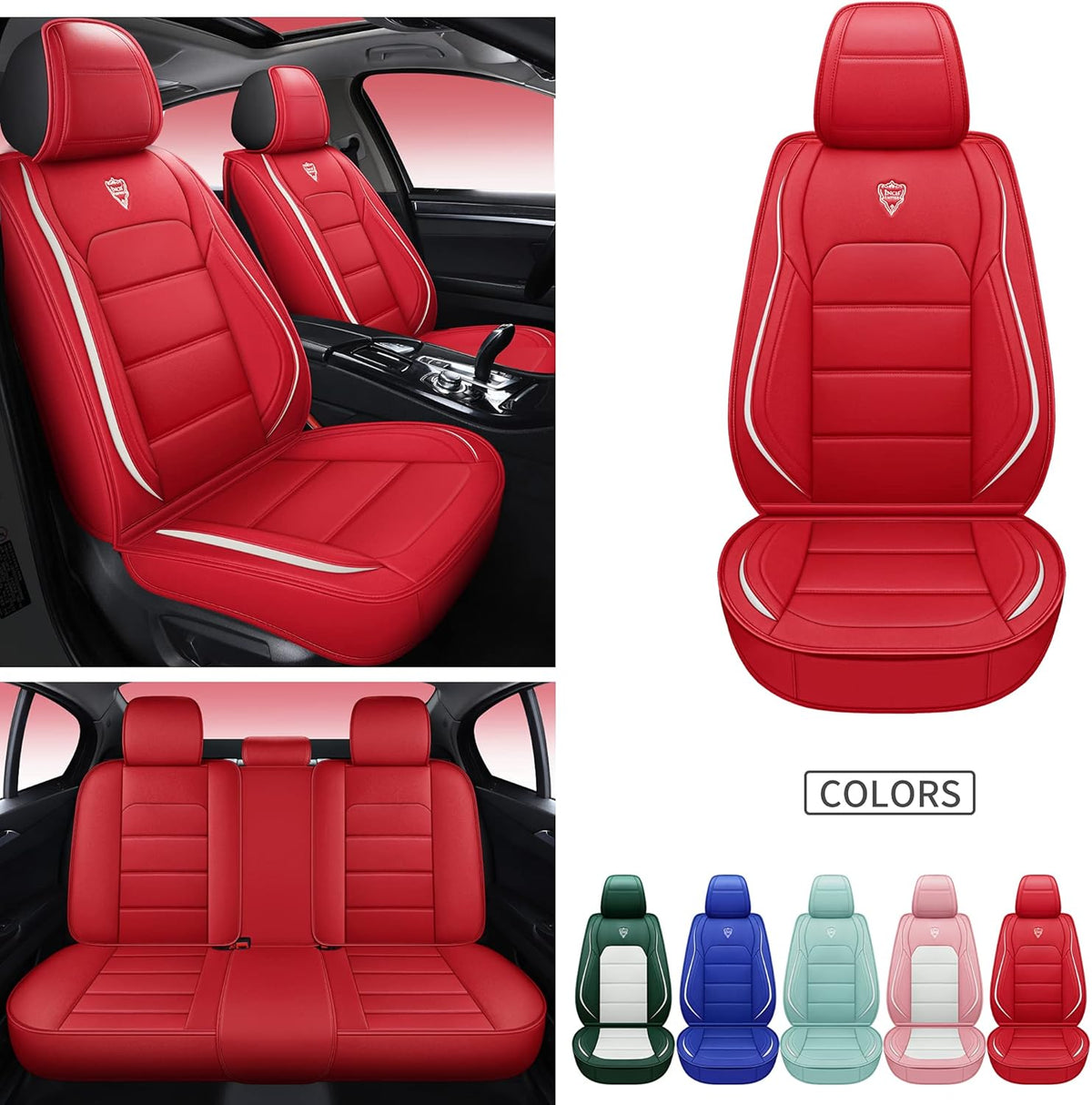Pink White Synthetic Leather 5 Seats Car Seat Cover E8360