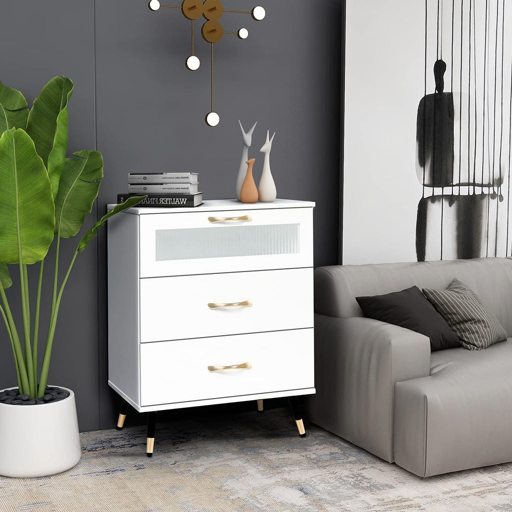 White 3 Drawer Wooden End Side Table Nightstand J99853