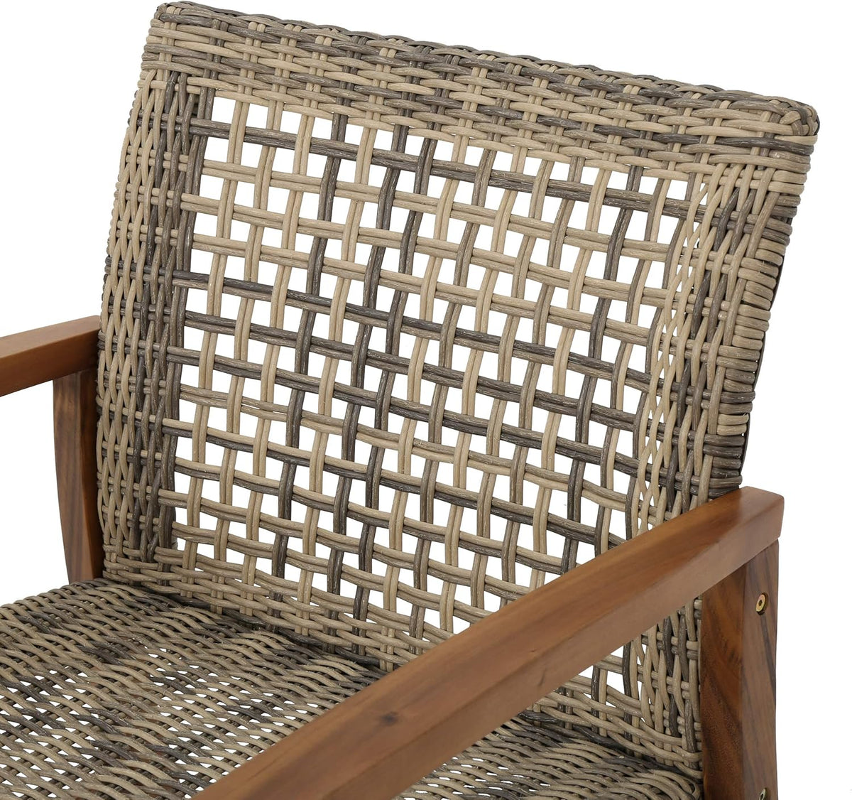 Natural Stained Grey Wicker Club Chairs with Acacia Wood Frame, 2-Pcs Set M655