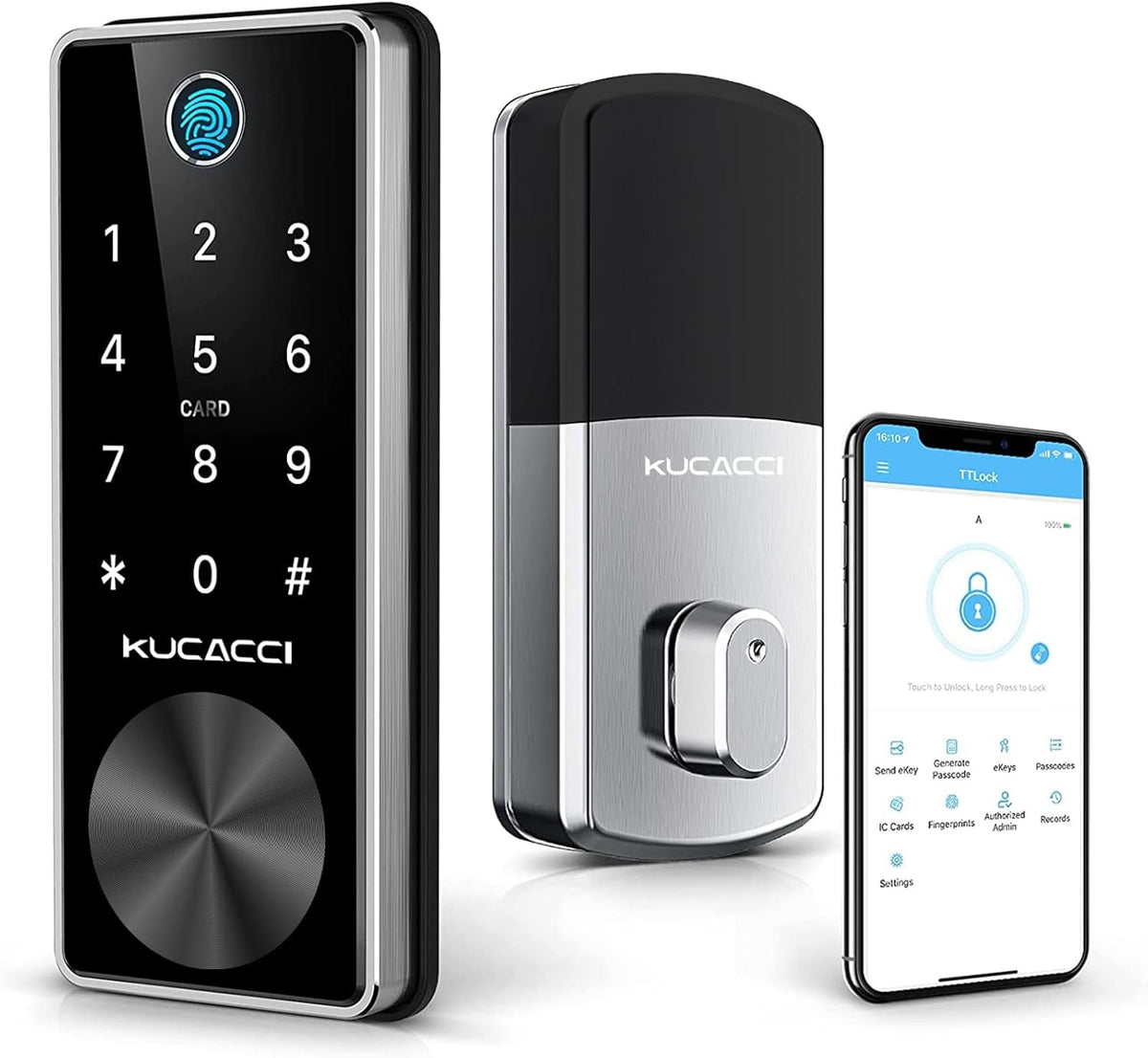 Smart Deadbolt Lock with Keypads, Biometric Electronic Door Lock, Keyless Entry Door Lock (Silver) S269