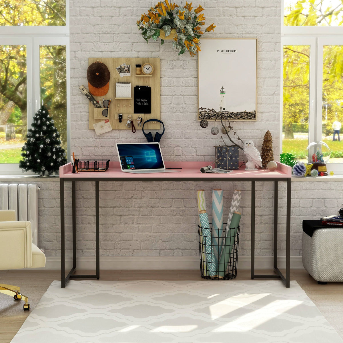 Black Industrial Computer Desk with USB Port E5984