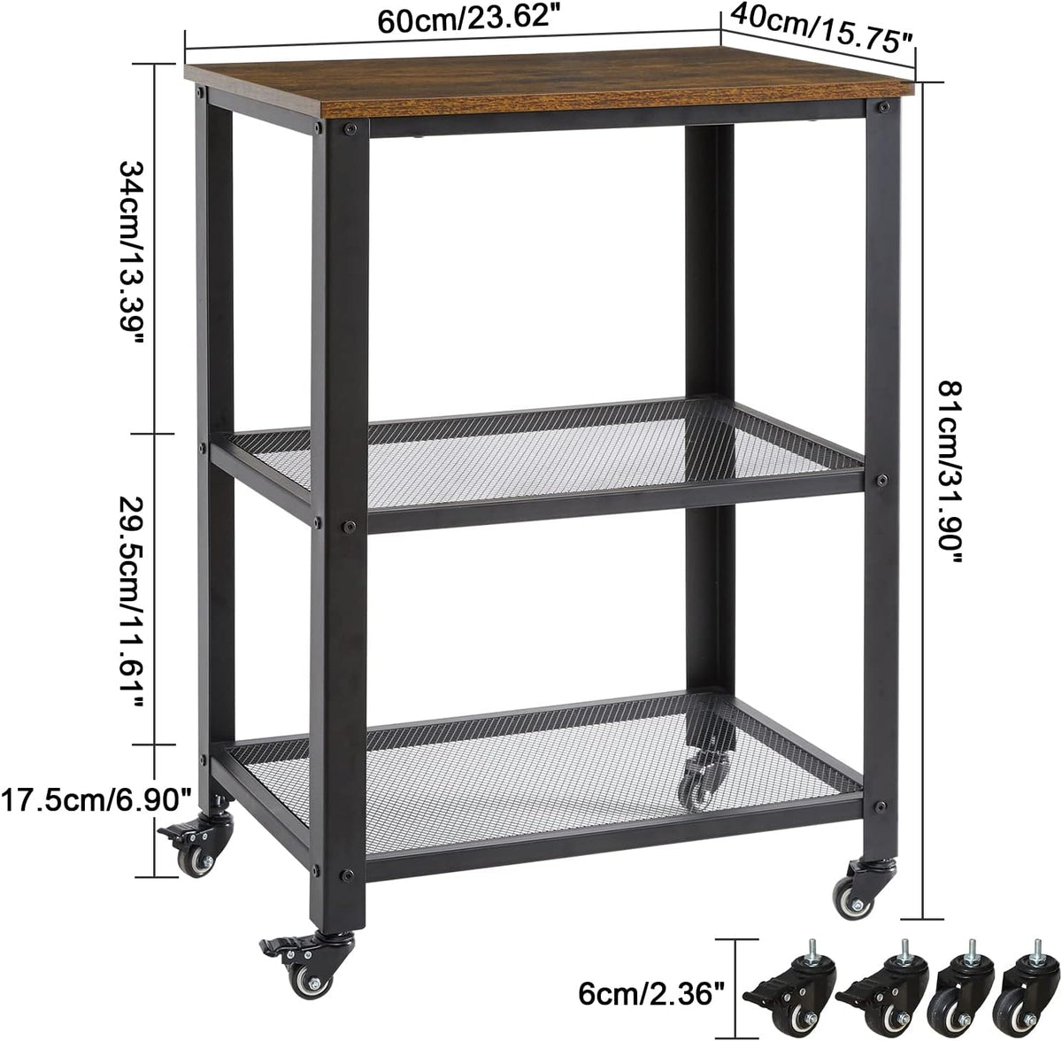 Vintage 3-Tier Kitchen Serving Cart on Wheels K360216