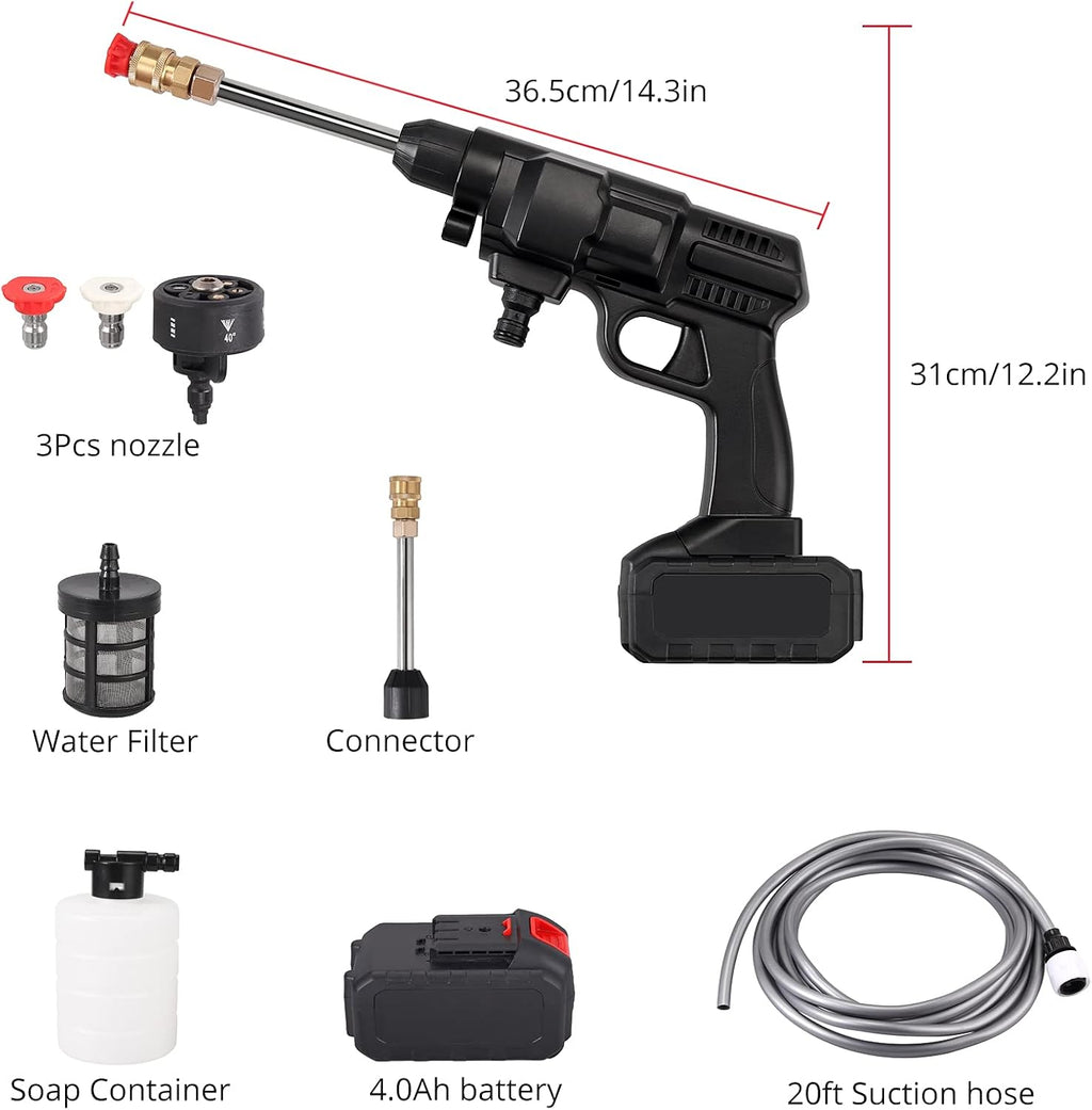 Cordless Pressure Washer 20V 4.0Ah 450 PSI 6 in 1 Adjustable Nozzle Q71022