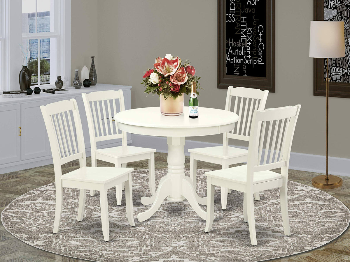5pc Round 36 inch Table and 4 Vertical Slatted Chairs Y41809