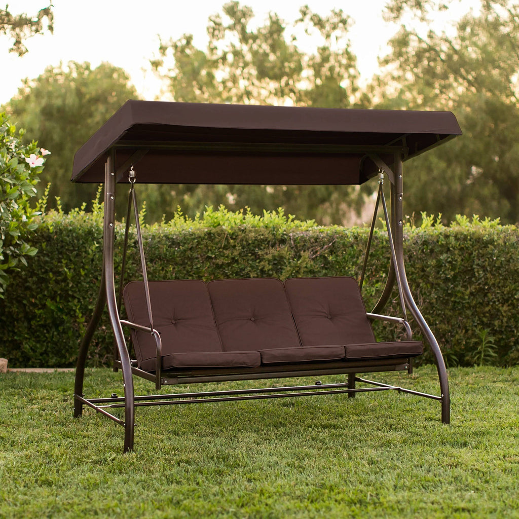 3-Seat Converting Outdoor Patio Swing with Canopy, Brown U976881