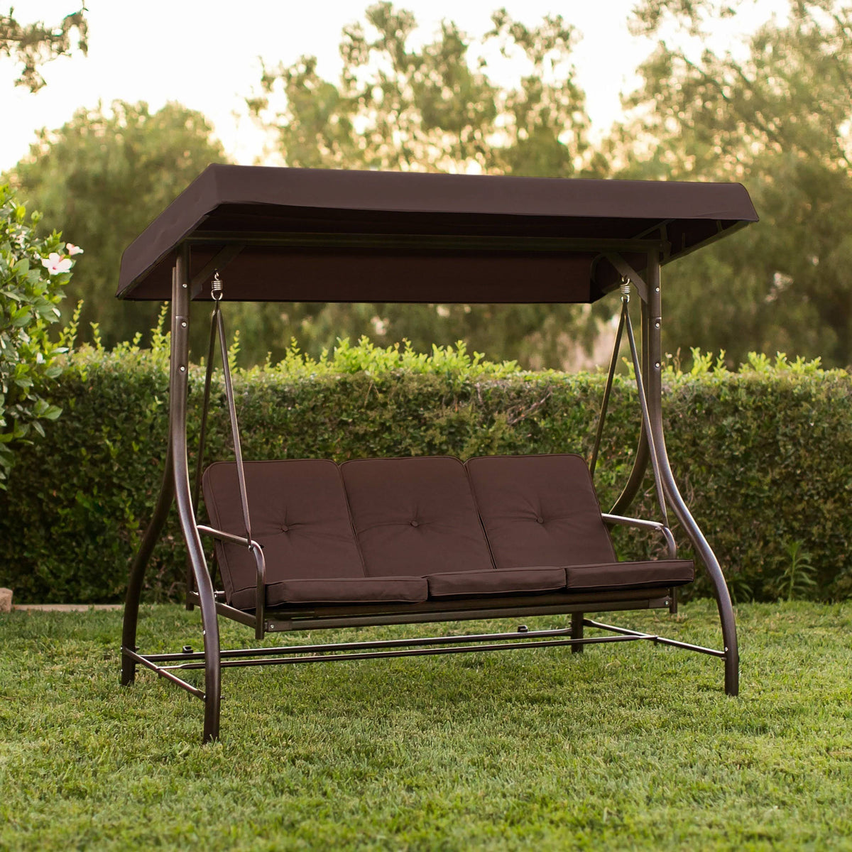 3-Seat Converting Outdoor Patio Swing with Canopy, Brown U976881