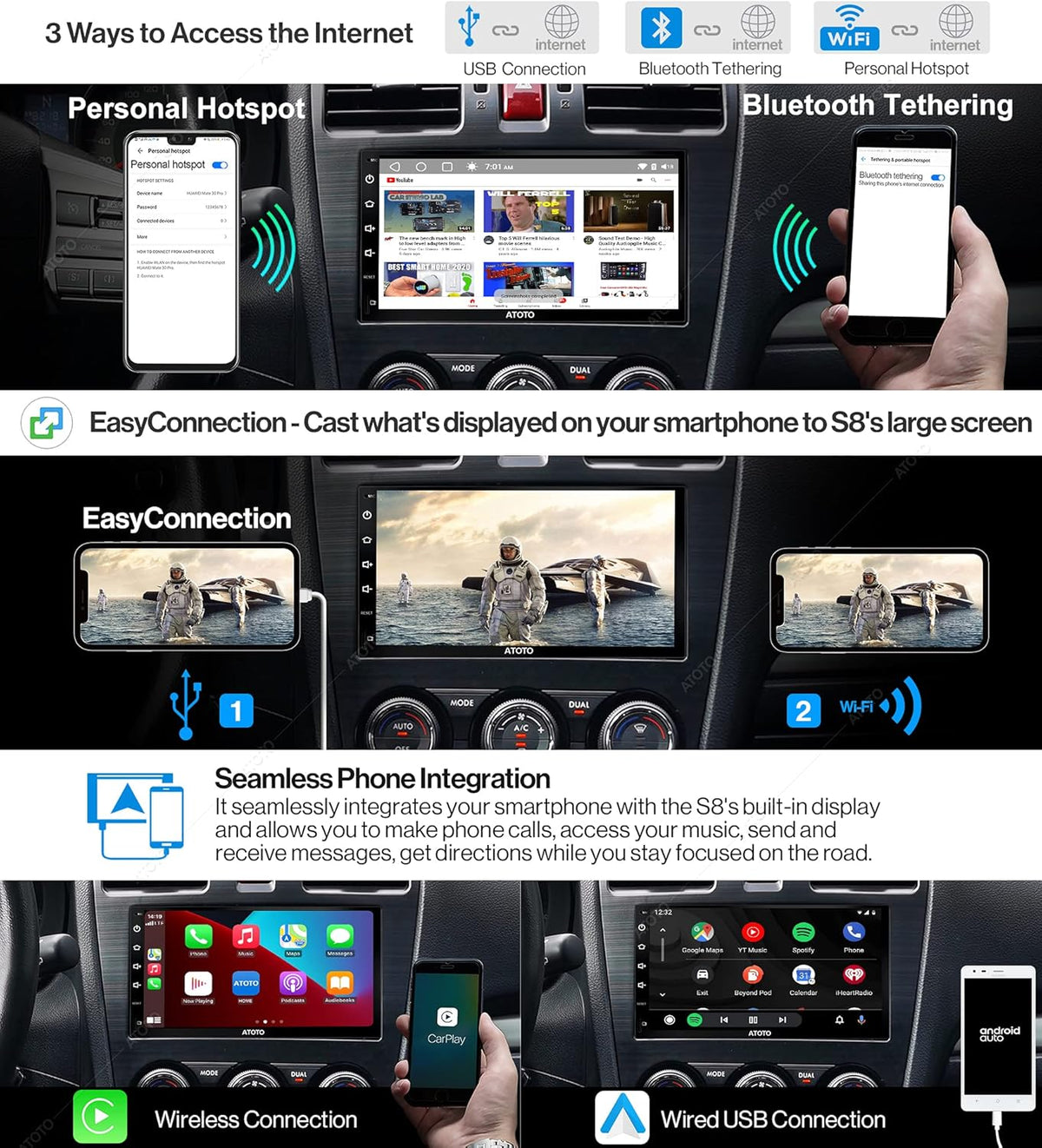 7inch Double-DIN Android Car Stereo with Wireless CarPlay O4104