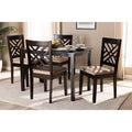 Sand Fabric Upholstered Espresso Brown Wood 5-Piece Dining Set P388