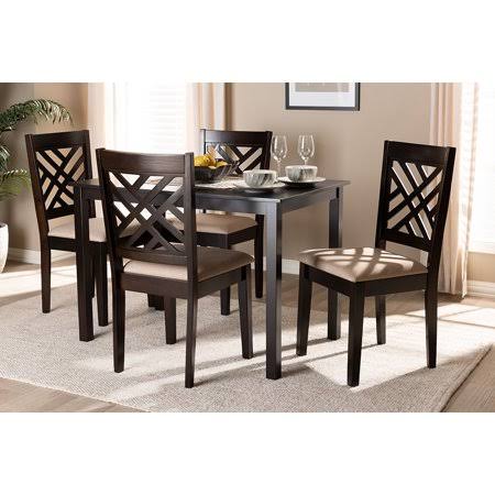 Sand Fabric Upholstered Espresso Brown Wood 5-Piece Dining Set P388