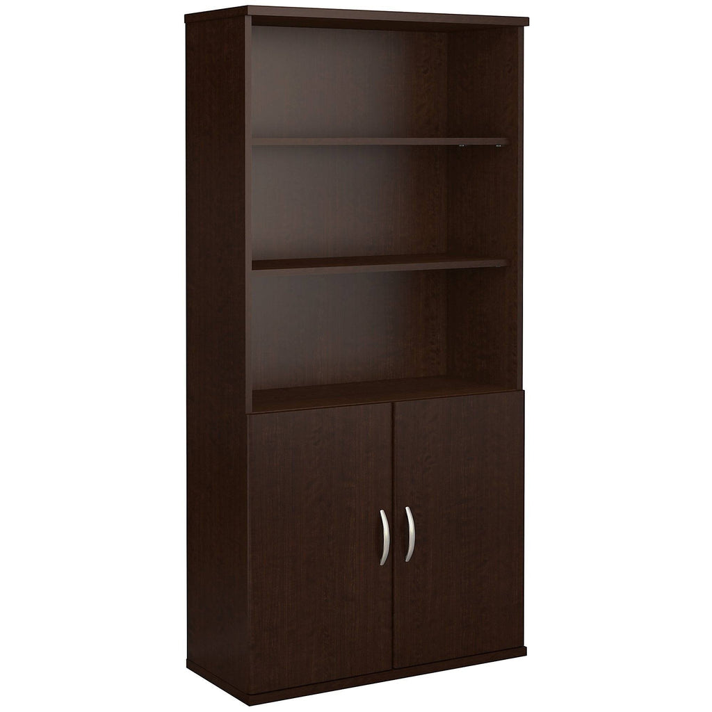 White 5 Shelf 2 Door Wood Composite Bookcase H736