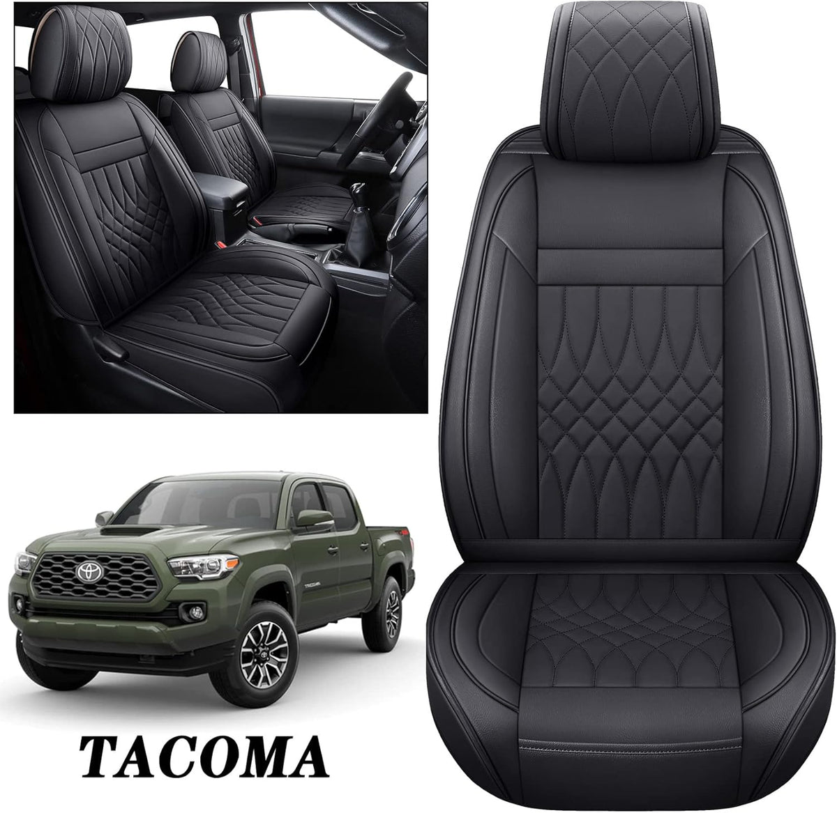 Toyota Tacoma Seat Covers 2005-2022 Crew Double Cab Pickup Airbag Compatible Black N65781