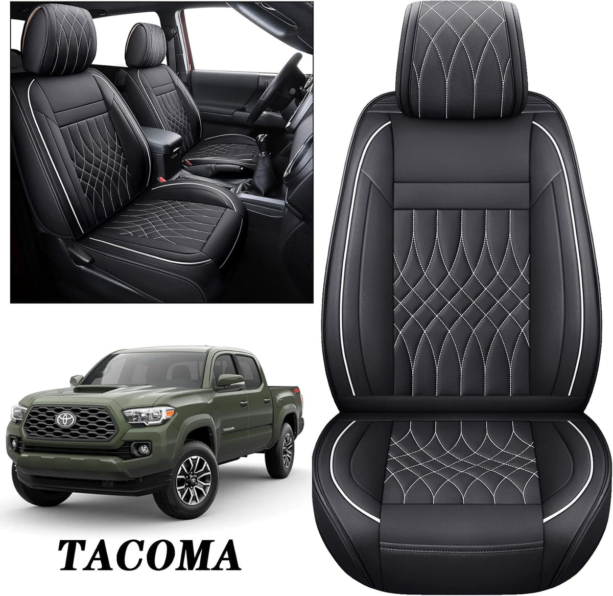 Toyota Tacoma Seat Covers 2005-2022 Crew Double Cab Pickup Airbag Compatible Black N65781