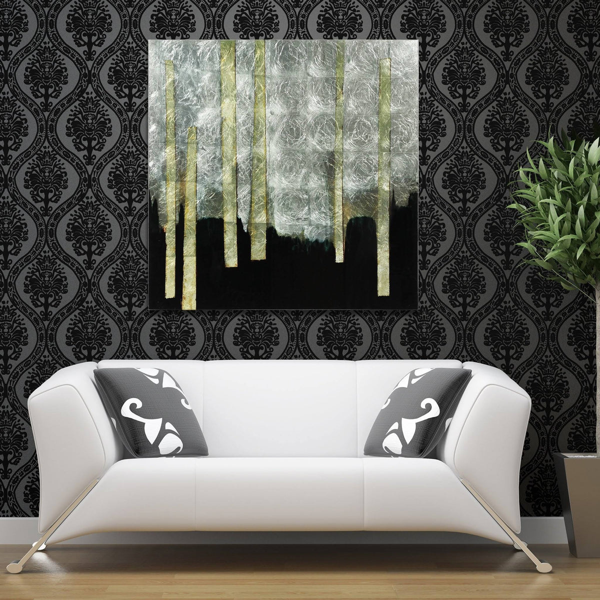 Printed Tempered Glass Art with Silver Leaf X424767