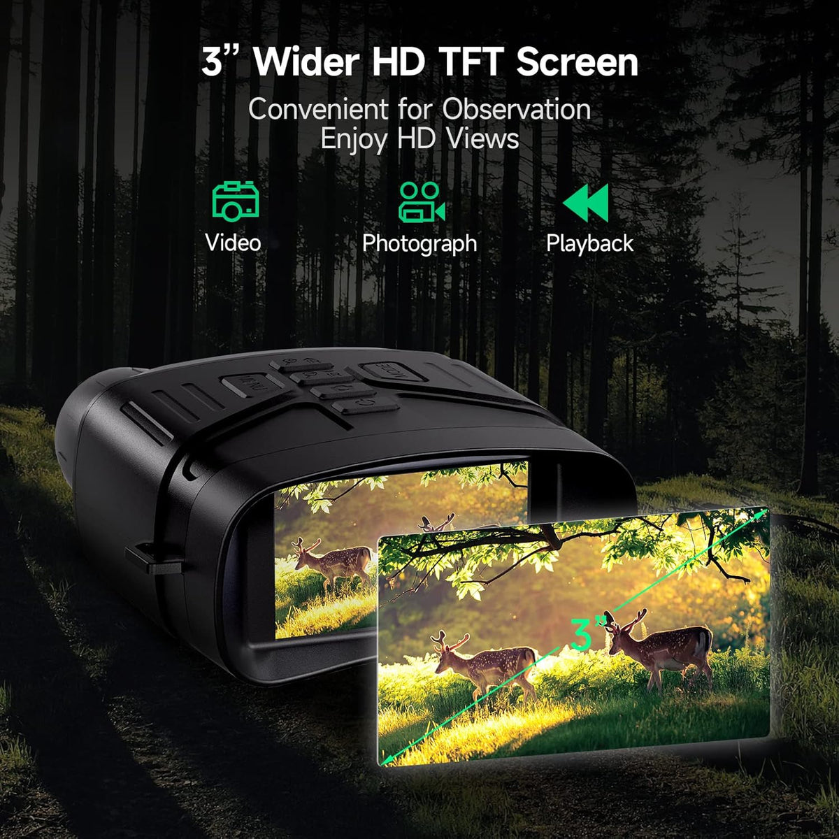 Night Vision Binoculars Goggles with 3'' Screen Rechargeable Lithium Battery S41421