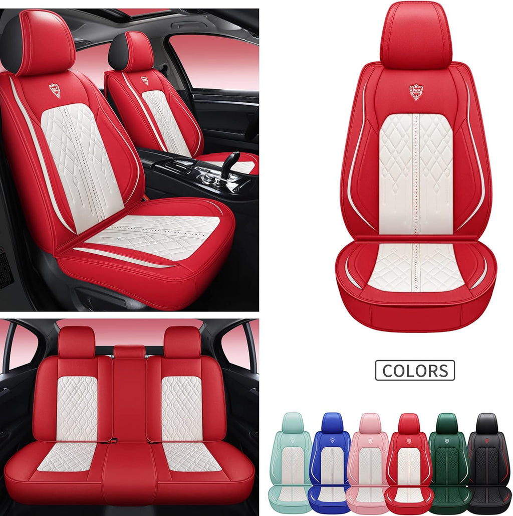 Pink White Synthetic Leather 5 Seats Car Seat Cover E8360