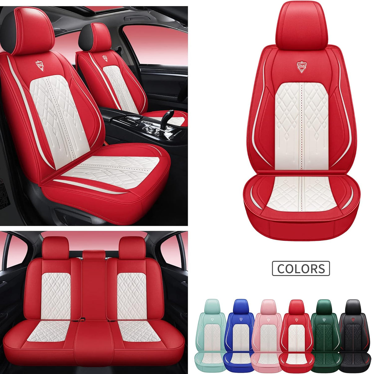 Pink White Synthetic Leather 5 Seats Car Seat Cover E8360