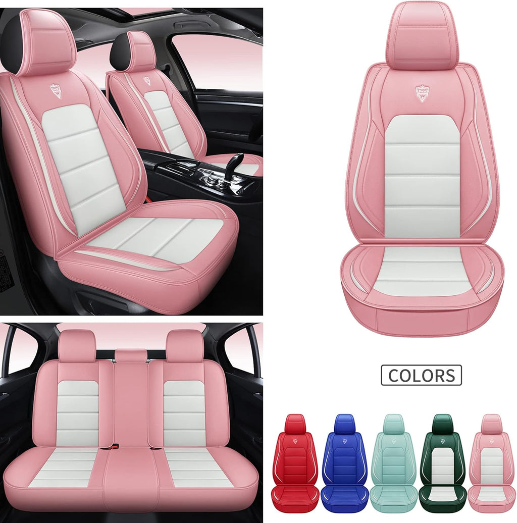 Pink White Synthetic Leather 5 Seats Car Seat Cover E8360
