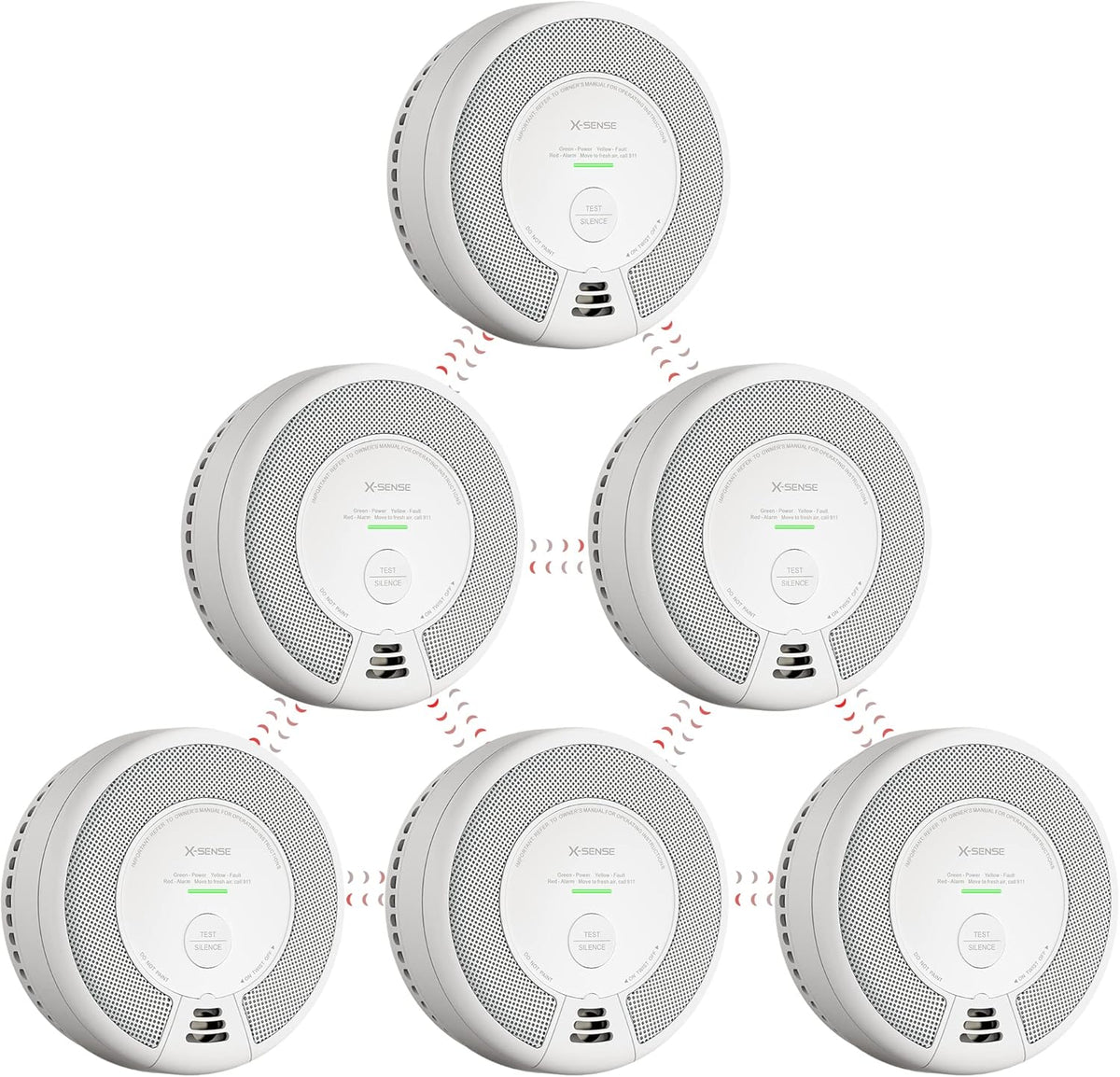 Wireless Interconnected Combination Smoke and Carbon Monoxide Detector, 10-Year Battery, Pack of 6 R62313