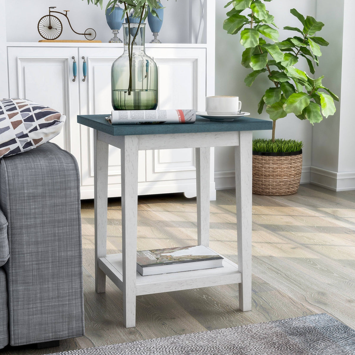 Rustic Open-Shelf Side Table J99928