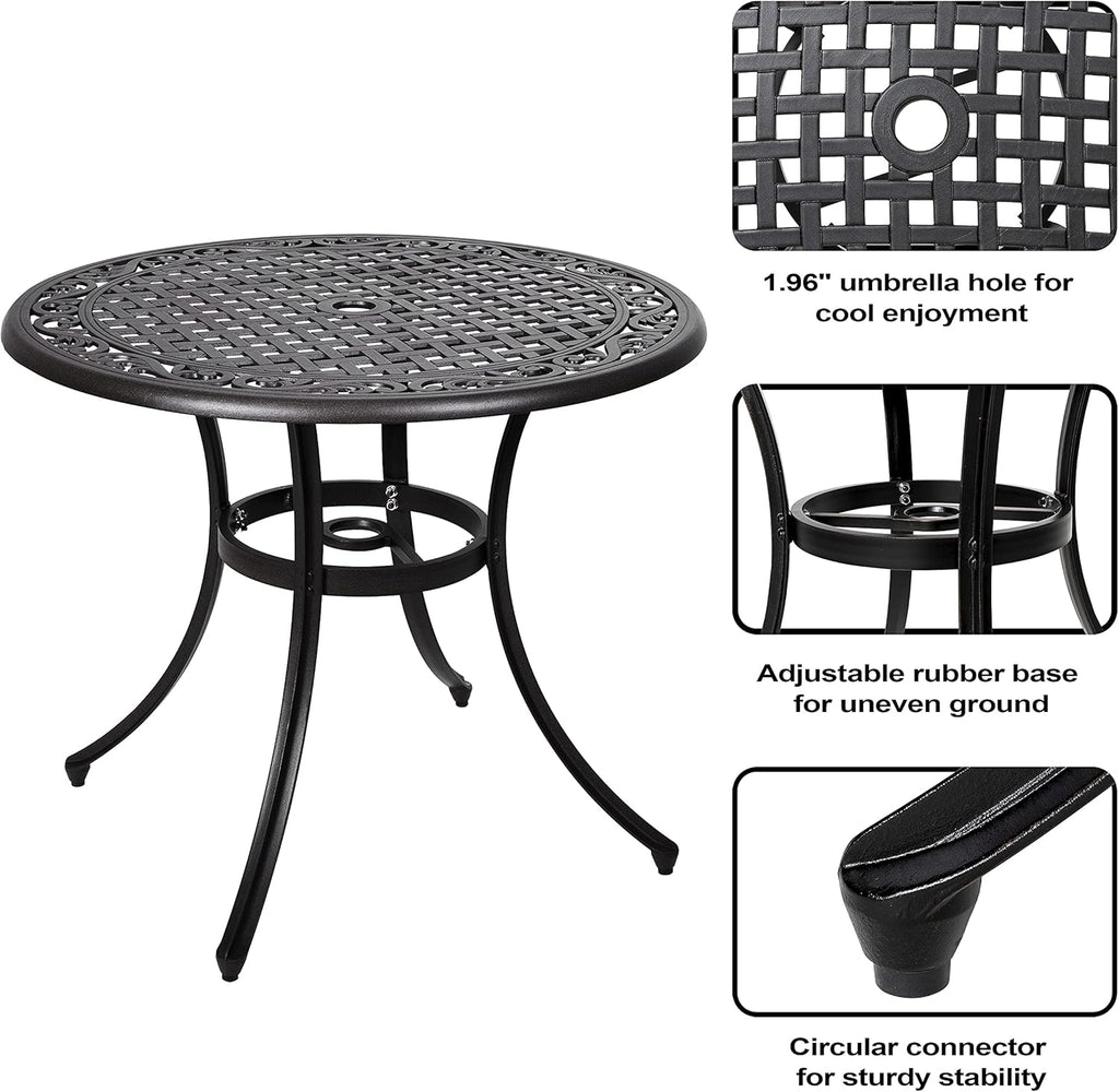 36 Inch Cast Aluminum Round Patio Table with Umbrella Hole L487