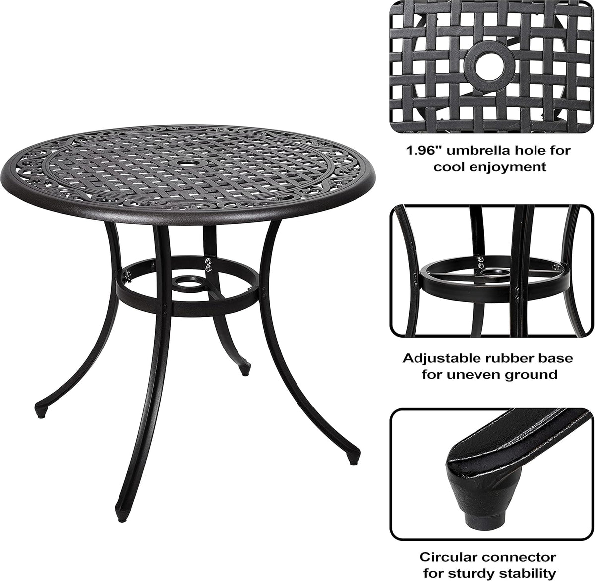 36 Inch Cast Aluminum Round Patio Table with Umbrella Hole L487