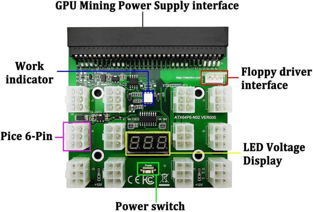 1200W/750W Server PSU Power Supply Unit with 12pcs 6-Pin PCIe Cables V74963