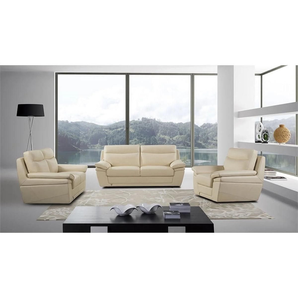 Cream Color Italian Leather Sofa A666