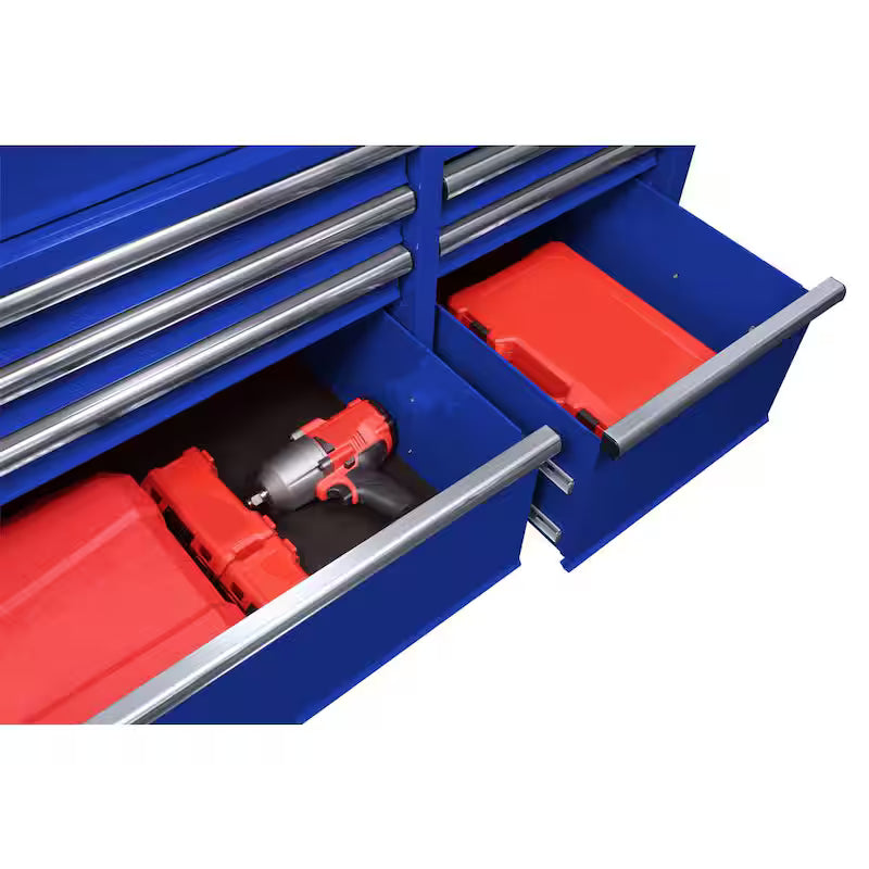 9-Drawer Mobile Workbench Cabinet with Solid Wood Top in Gloss Blue P579
