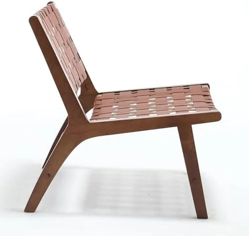 Set of 2 Woven Leather Mid Century Modern Accent Chair with Wood Frame F983392
