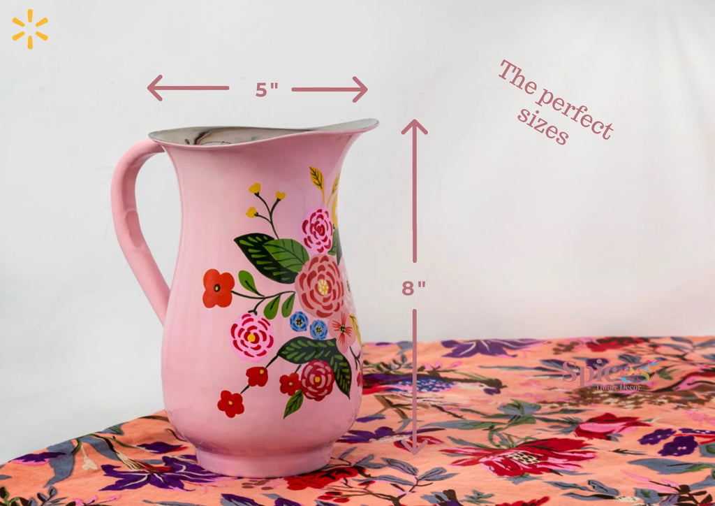 Hand-Painted Floral Stainless Steel Pink Water Pitcher E78158