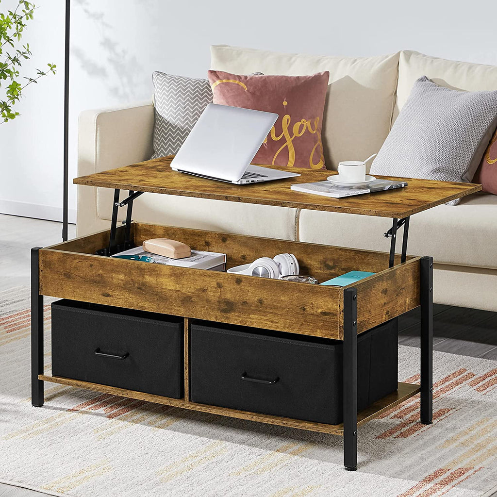 Lift Top Coffee Table with Hidden Storage and 2 Fabric Baskets U5435