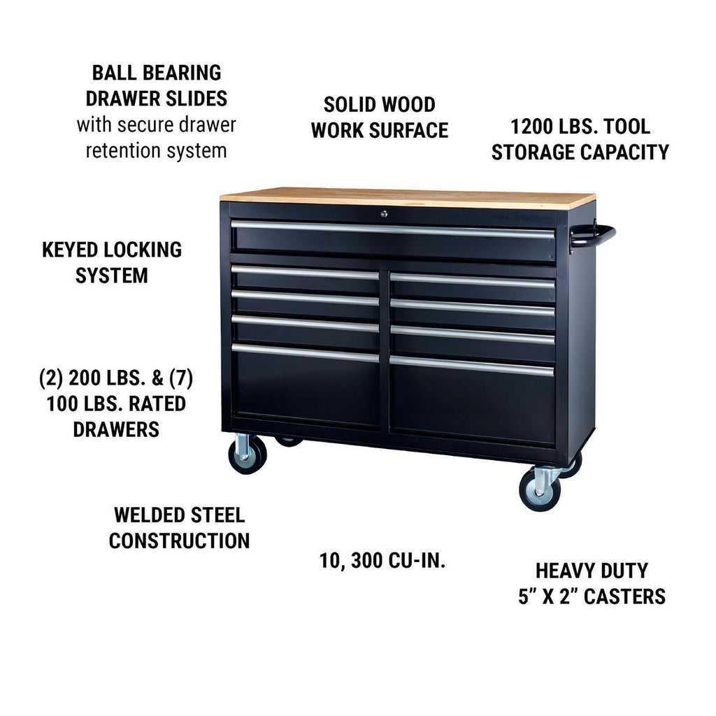 Black 9-Drawer Mobile Storage Cabinet with Solid Wood Top D2661