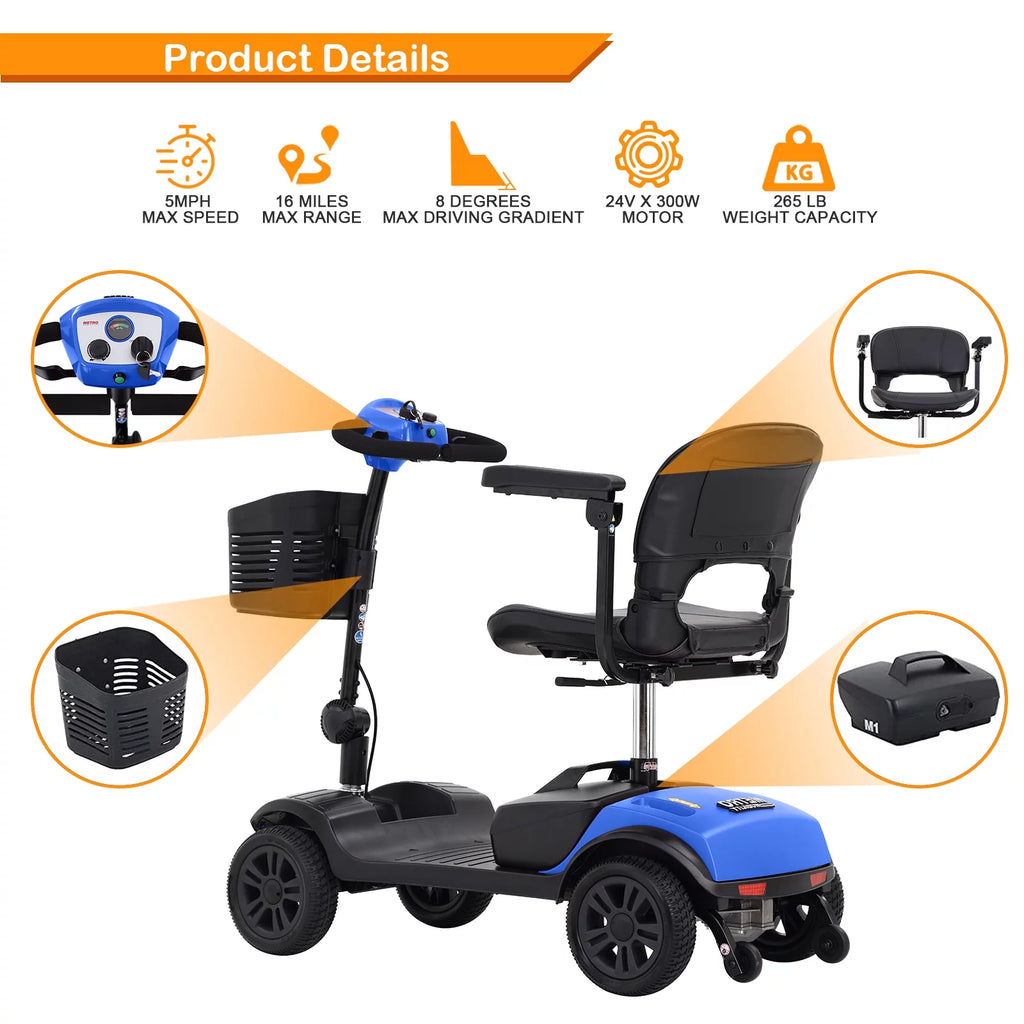 Blue 4 Wheels Folding Mobility Scooter U6307