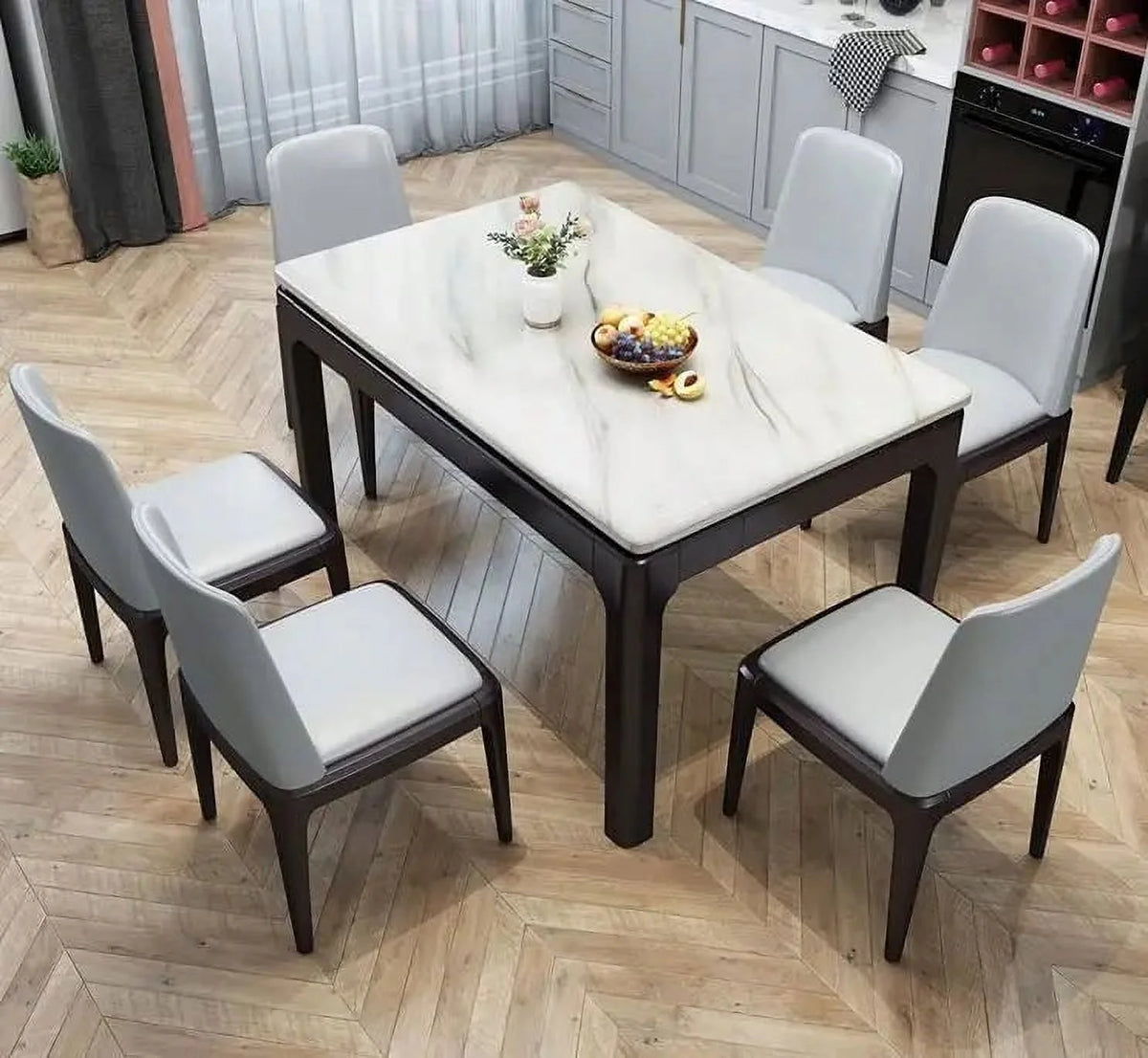 Wooden Marble Dining Table and Chairs Set Q54576