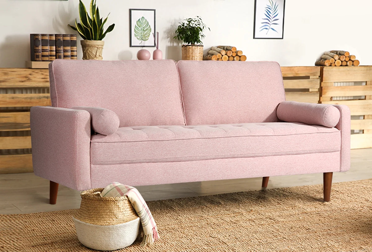 Pink Linen 2 Seater Sofa with 2 Pillows D487333